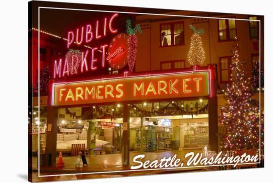 Seattle, Washington - Pike Place Market Christmas-Lantern Press-Stretched Canvas