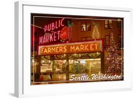 Seattle, Washington - Pike Place Market Christmas-Lantern Press-Framed Art Print