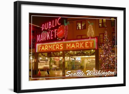 Seattle, Washington - Pike Place Market Christmas-Lantern Press-Framed Art Print