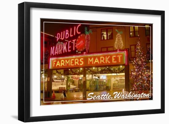 Seattle, Washington - Pike Place Market Christmas-Lantern Press-Framed Art Print