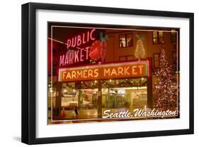 Seattle, Washington - Pike Place Market Christmas-Lantern Press-Framed Art Print