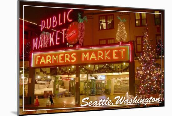 Seattle, Washington - Pike Place Market Christmas-Lantern Press-Mounted Art Print