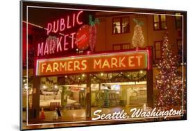 Seattle, Washington - Pike Place Market Christmas-Lantern Press-Mounted Art Print