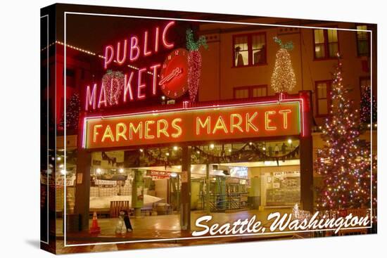 Seattle, Washington - Pike Place Market Christmas-Lantern Press-Stretched Canvas