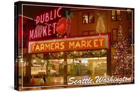 Seattle, Washington - Pike Place Market Christmas-Lantern Press-Stretched Canvas