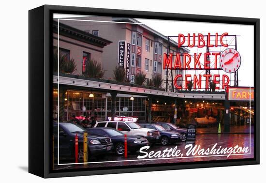 Seattle, Washington - Pike Place Market Daytime-Lantern Press-Framed Stretched Canvas