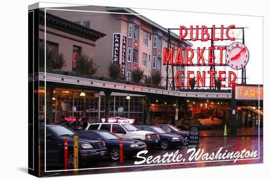 Seattle, Washington - Pike Place Market Daytime-Lantern Press-Stretched Canvas