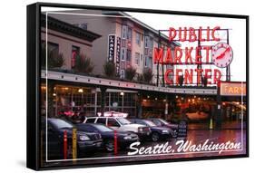 Seattle, Washington - Pike Place Market Daytime-Lantern Press-Framed Stretched Canvas