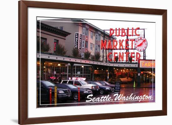 Seattle, Washington - Pike Place Market Daytime-Lantern Press-Framed Premium Giclee Print