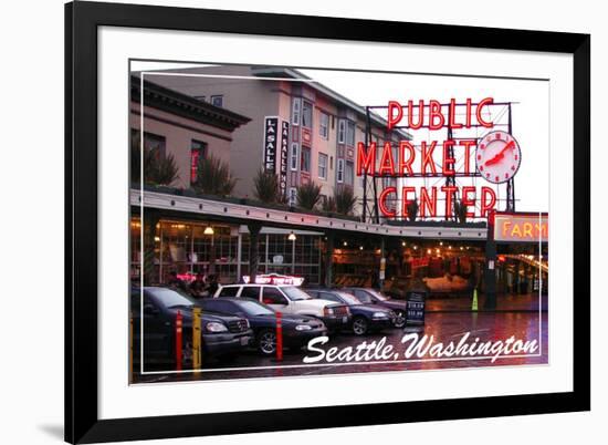 Seattle, Washington - Pike Place Market Daytime-Lantern Press-Framed Premium Giclee Print