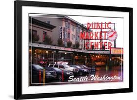 Seattle, Washington - Pike Place Market Daytime-Lantern Press-Framed Premium Giclee Print