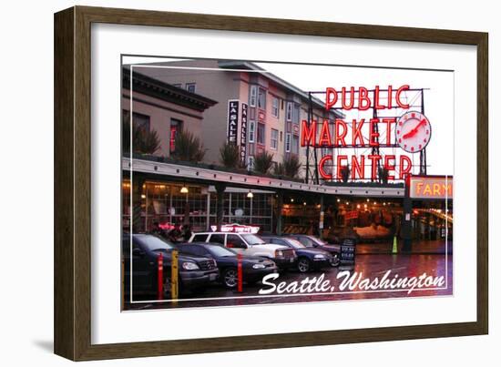 Seattle, Washington - Pike Place Market Daytime-Lantern Press-Framed Art Print