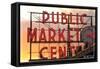 Seattle, Washington - Pike Place Market Sunset-Lantern Press-Framed Stretched Canvas