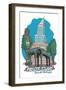 Seattle, Washington - Pioneer Square - Cartoon Icon-Lantern Press-Framed Art Print