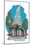 Seattle, Washington - Pioneer Square - Cartoon Icon-Lantern Press-Mounted Art Print