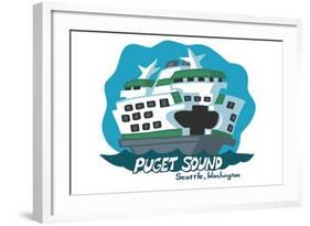 Seattle, Washington - Puget Sound - Cartoon Icon-Lantern Press-Framed Art Print