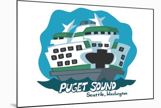 Seattle, Washington - Puget Sound - Cartoon Icon-Lantern Press-Mounted Art Print