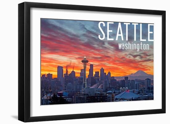 Seattle, Washington - Rainier and Sunrise-Lantern Press-Framed Art Print