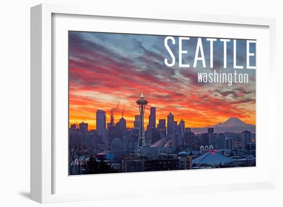 Seattle, Washington - Rainier and Sunrise-Lantern Press-Framed Art Print