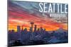 Seattle, Washington - Rainier and Sunrise-Lantern Press-Mounted Art Print