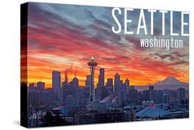 Seattle, Washington - Rainier and Sunrise-Lantern Press-Stretched Canvas