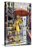 Seattle, Washington - Rainy Day Girl-Lantern Press-Stretched Canvas