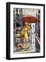 Seattle, Washington - Rainy Day Girl-Lantern Press-Framed Art Print