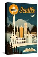 Seattle, Washington - Retro Skyline-Lantern Press-Stretched Canvas