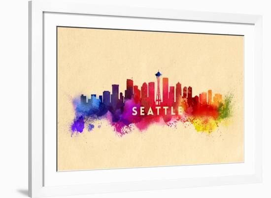 Seattle, Washington - Skyline Abstract-Lantern Press-Framed Premium Giclee Print