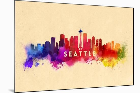 Seattle, Washington - Skyline Abstract-Lantern Press-Mounted Premium Giclee Print