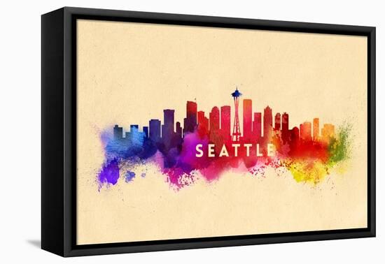 Seattle, Washington - Skyline Abstract-Lantern Press-Framed Stretched Canvas