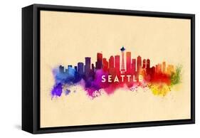 Seattle, Washington - Skyline Abstract-Lantern Press-Framed Stretched Canvas