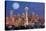 Seattle, Washington - Skyline and Full Moon-Lantern Press-Stretched Canvas