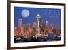 Seattle, Washington - Skyline and Full Moon-Lantern Press-Framed Art Print