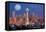 Seattle, Washington - Skyline and Full Moon-Lantern Press-Framed Stretched Canvas