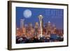 Seattle, Washington - Skyline and Full Moon-Lantern Press-Framed Art Print