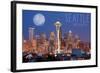 Seattle, Washington - Skyline and Full Moon-Lantern Press-Framed Art Print