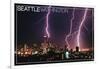 Seattle, Washington - Skyline and Lightening Strike-Lantern Press-Framed Art Print