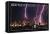 Seattle, Washington - Skyline and Lightening Strike-Lantern Press-Framed Stretched Canvas