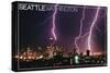 Seattle, Washington - Skyline and Lightening Strike-Lantern Press-Stretched Canvas