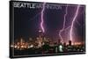 Seattle, Washington - Skyline and Lightening Strike-Lantern Press-Stretched Canvas