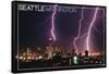 Seattle, Washington - Skyline and Lightening Strike-Lantern Press-Framed Stretched Canvas