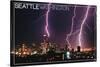 Seattle, Washington - Skyline and Lightening Strike-Lantern Press-Stretched Canvas