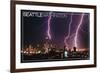 Seattle, Washington - Skyline and Lightening Strike-Lantern Press-Framed Art Print