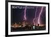 Seattle, Washington - Skyline and Lightening Strike-Lantern Press-Framed Art Print