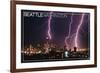 Seattle, Washington - Skyline and Lightening Strike-Lantern Press-Framed Premium Giclee Print