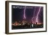 Seattle, Washington - Skyline and Lightening Strike-Lantern Press-Framed Art Print