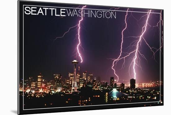 Seattle, Washington - Skyline and Lightening Strike-Lantern Press-Mounted Art Print