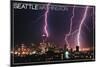 Seattle, Washington - Skyline and Lightening Strike-Lantern Press-Mounted Art Print