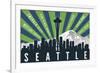 Seattle, Washington - Skyline and Mountain - Graphic Typography-Lantern Press-Framed Premium Giclee Print